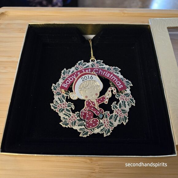 Christmas 2016 Baby's First Christmas Brass Ornament By ChemArt - Picture 2 of 8